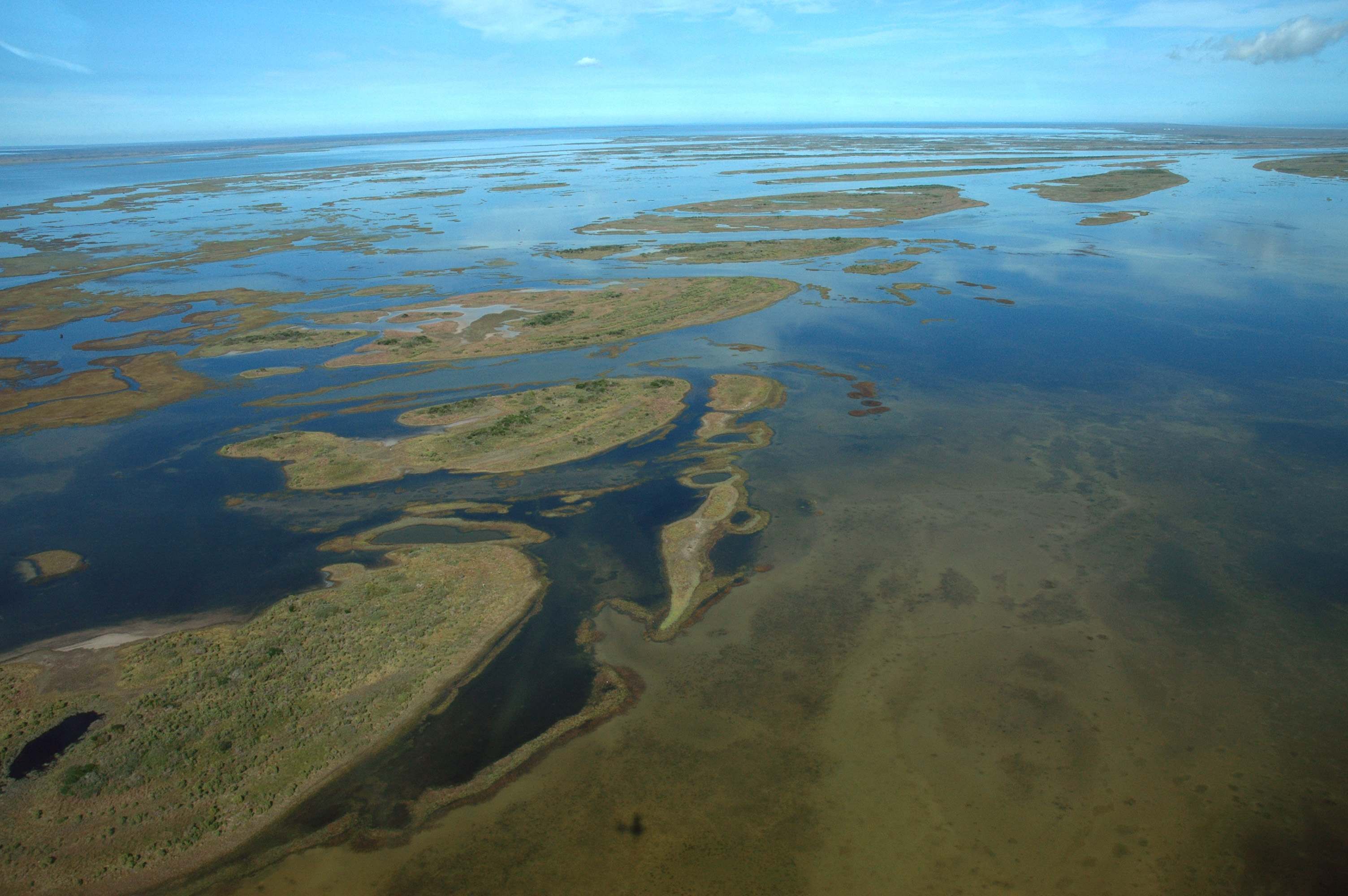 An aerial image of the Vincent Slough in the Mission-Aransas estuary