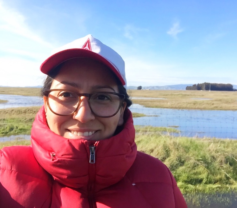 lady wearing a red jacket