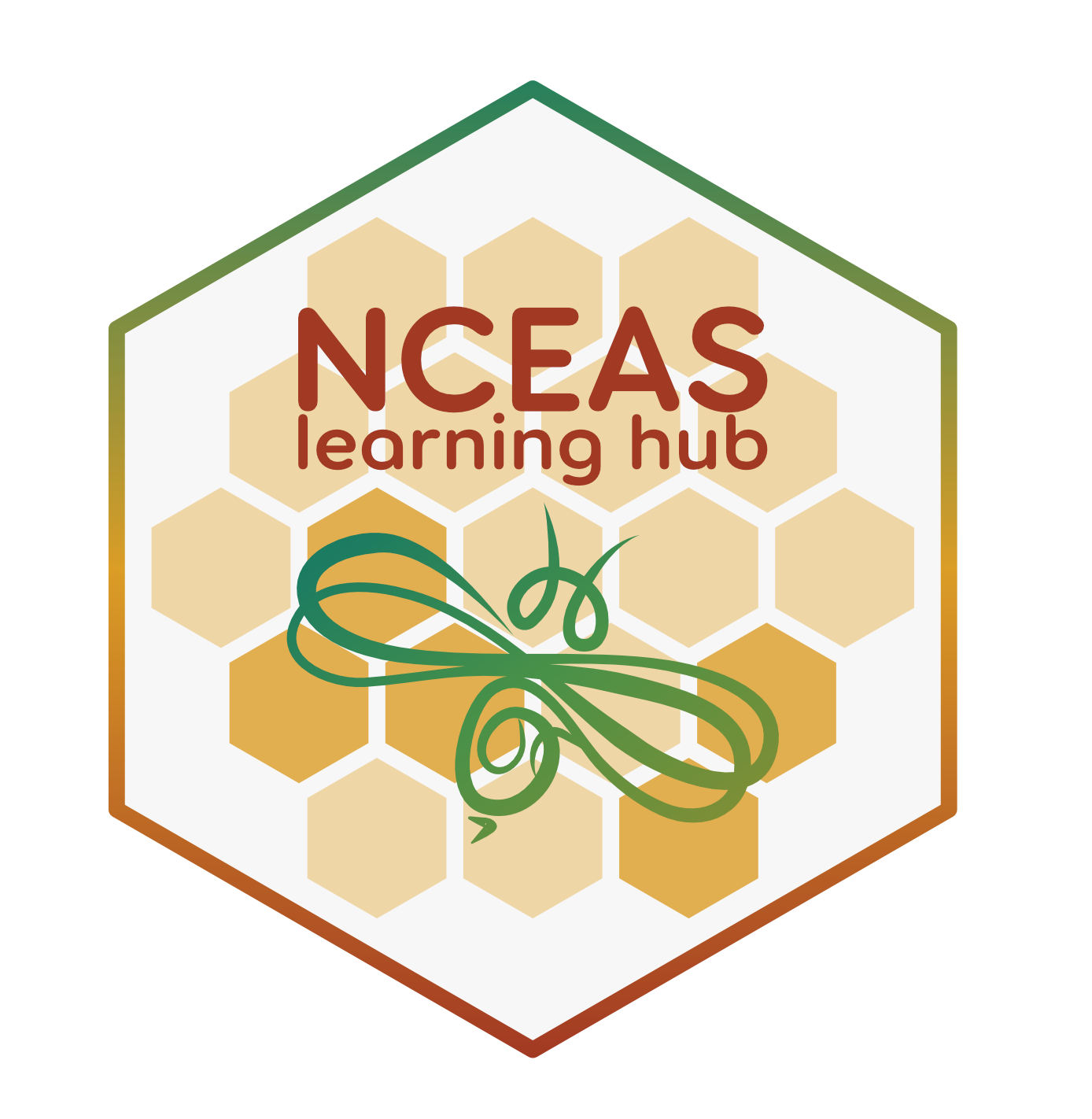 Learning Hub hex logo with stylized bee and hexagons in the background