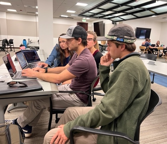 Students at a computer working together