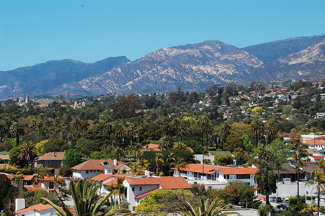 City with mountains in the background on a sunny day