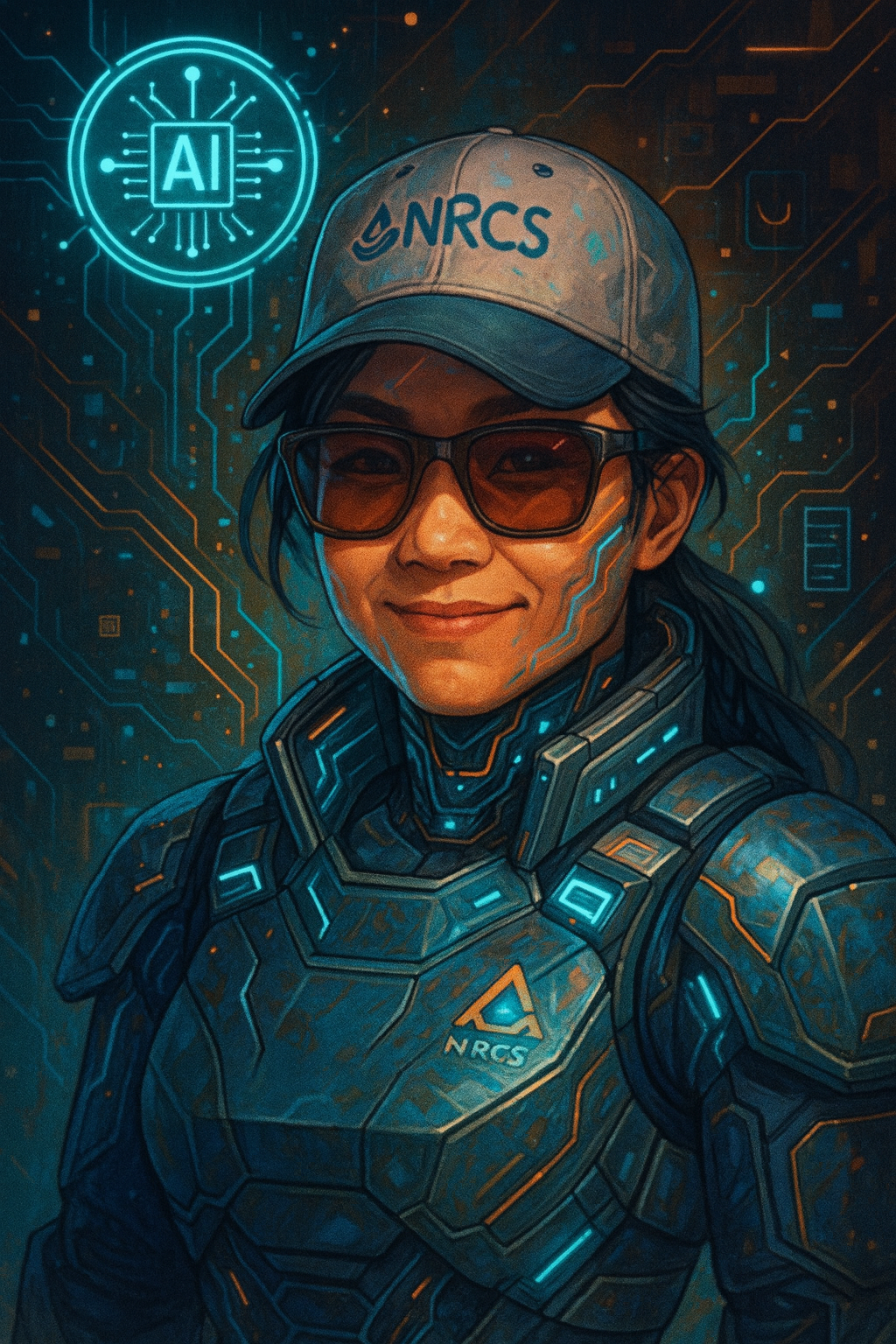 Kui used ChatGPT to generate this photo, based on her picture, and the following prompt:  “I am working on an AI subject and I am a data scientist”. She now uses it in her presentations about her work in AI.