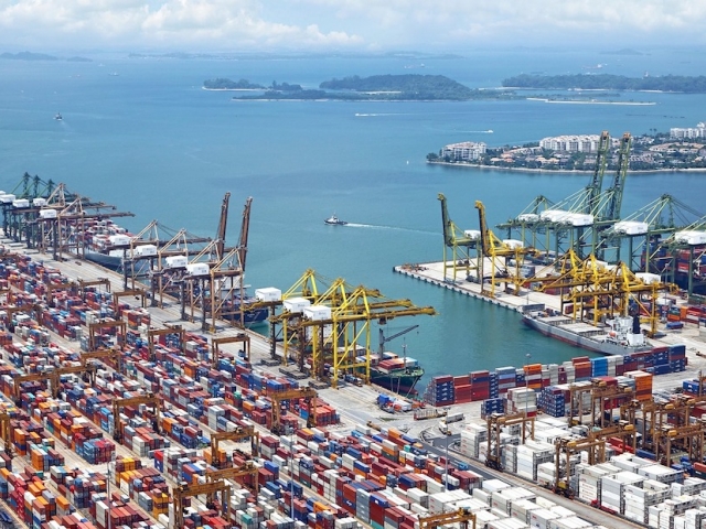 Shipping cranes in a harbor