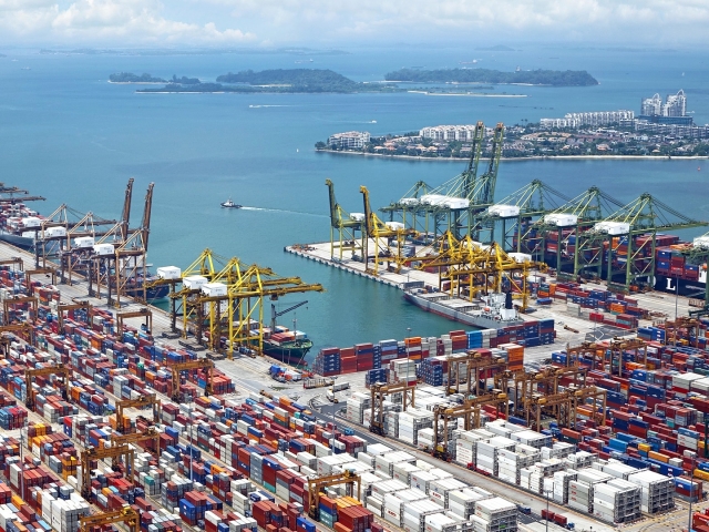 Aerial view of ocean ship yard