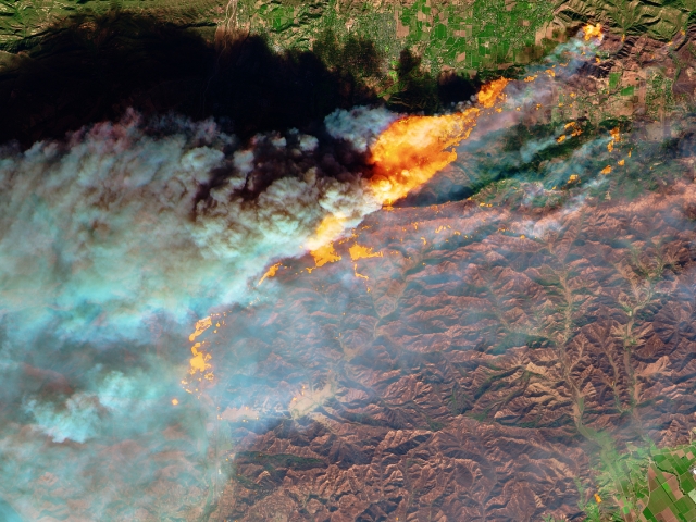 aerial view of wildfire smoke