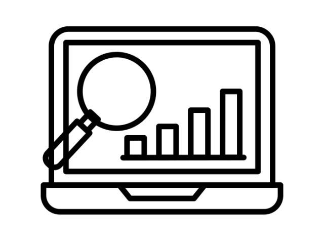 Computer with magnifying glass and graph to represent data analysis