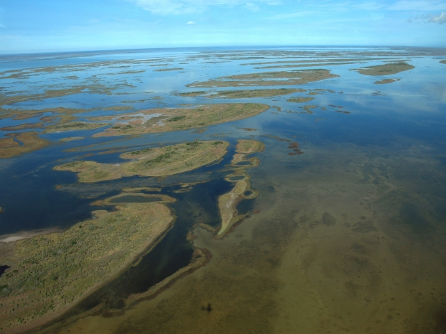An aerial image of the Vincent Slough in the Mission-Aransas estuary, approximately 30 miles northeast of Corpus Christi, Texas