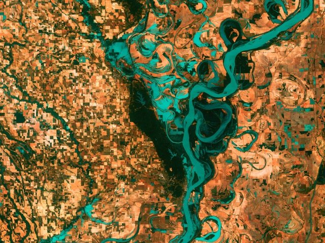 Satellite image of the Mississippi River, courtesy of USGS via Unsplash.