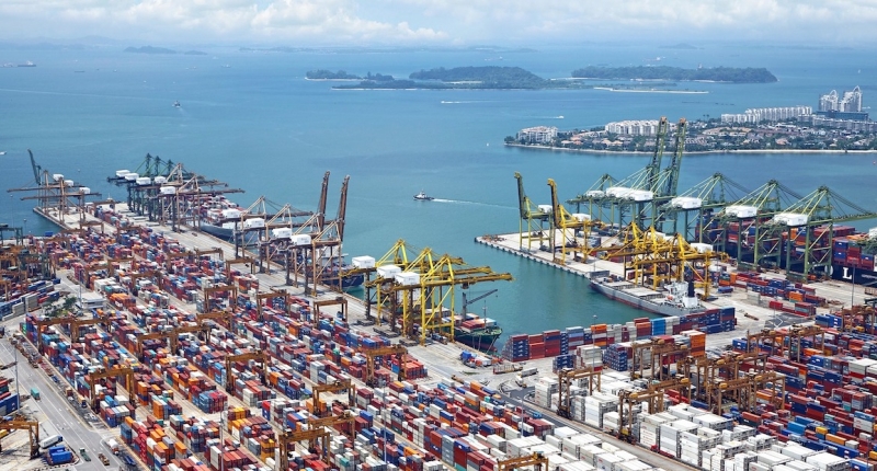 Shipping cranes in a harbor