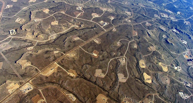 Aerial of large frack oil field