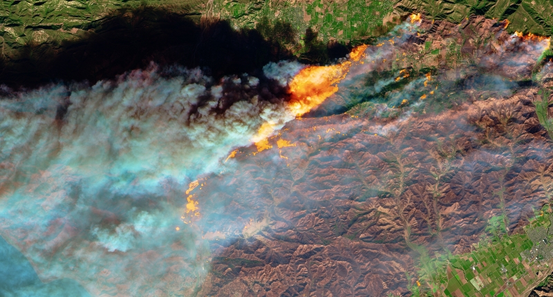 aerial view of wildfire smoke