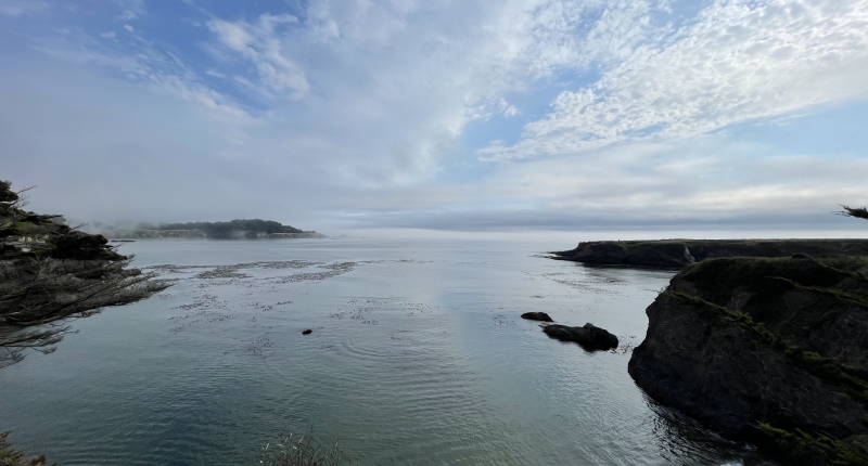 A wide angle view of the ocean in northern CA