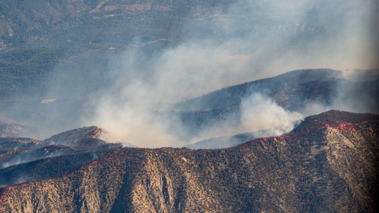 Wildfire on the ridge of a mountain