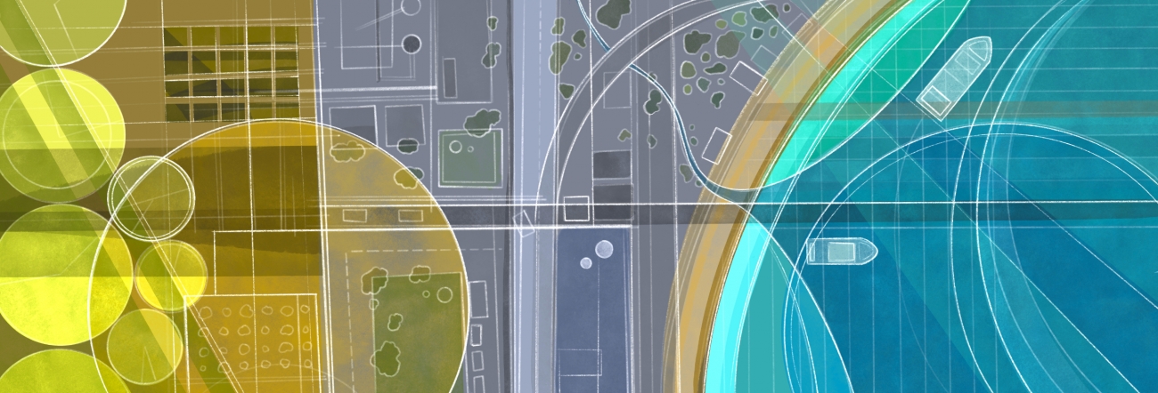 An abstract graphic of downtown Santa Barbara