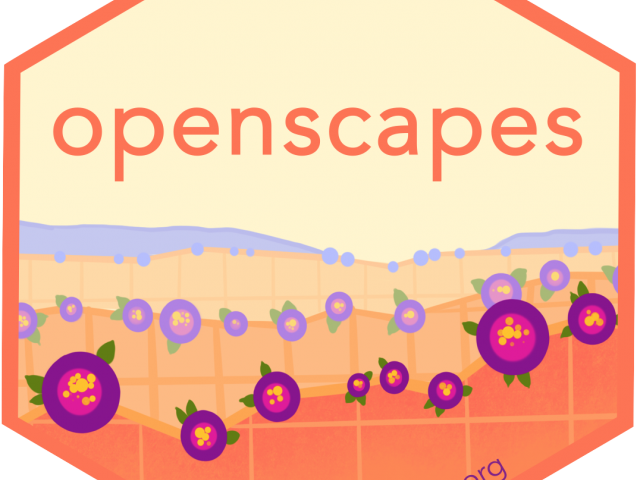 Hexagonal logo that says openscapes
